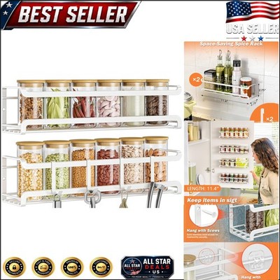 Effortless Installation Spice Rack   2 Pack Wall Mounted with Removable Hooks