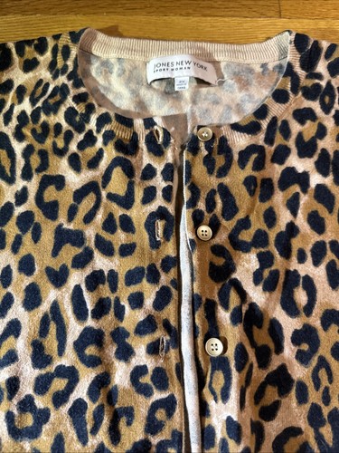 Jones New York Womens Leopard Sz 2X Cotton/Poly Knit Sweater Cardigan Round Neck - Picture 3 of 6