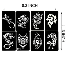 4 Sheets Temporary Tattoo Stencils, 32pcs Animal Patterns Henna Tattoo Stencil K