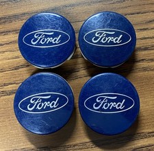 Oem Set Of 4 Dark Blue Ford Center Caps With Silver Emblem 6m211003aa