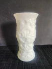 Vintage White Milk Glass Vase by E.O. Brody Co. Textured Crinkle Pattern • 9.5"