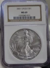 2001 US Silver Eagle $1 NGC MS69 Brown Label