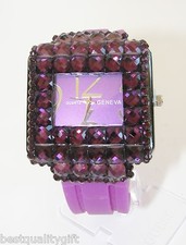 Image of GENEVA PURPLE MAGENTA,PURPLE SILICONE WITH CRYSTALS SQUARE DIAL WATCH-NEW