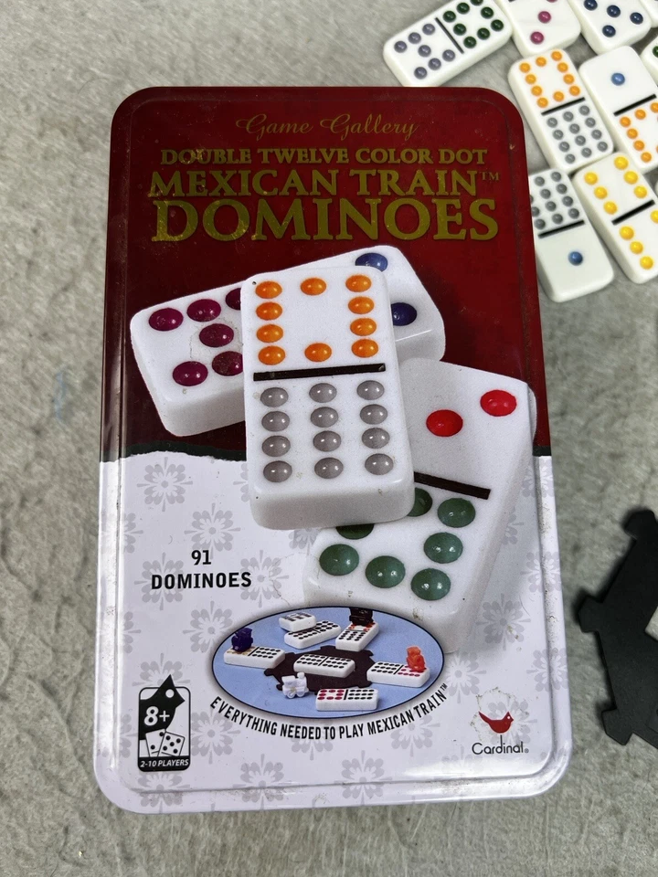Mexican Train Game Double 12 Domino Game Set Tin Case Color Dot Game Gallery 8+ - Image 2 of 4