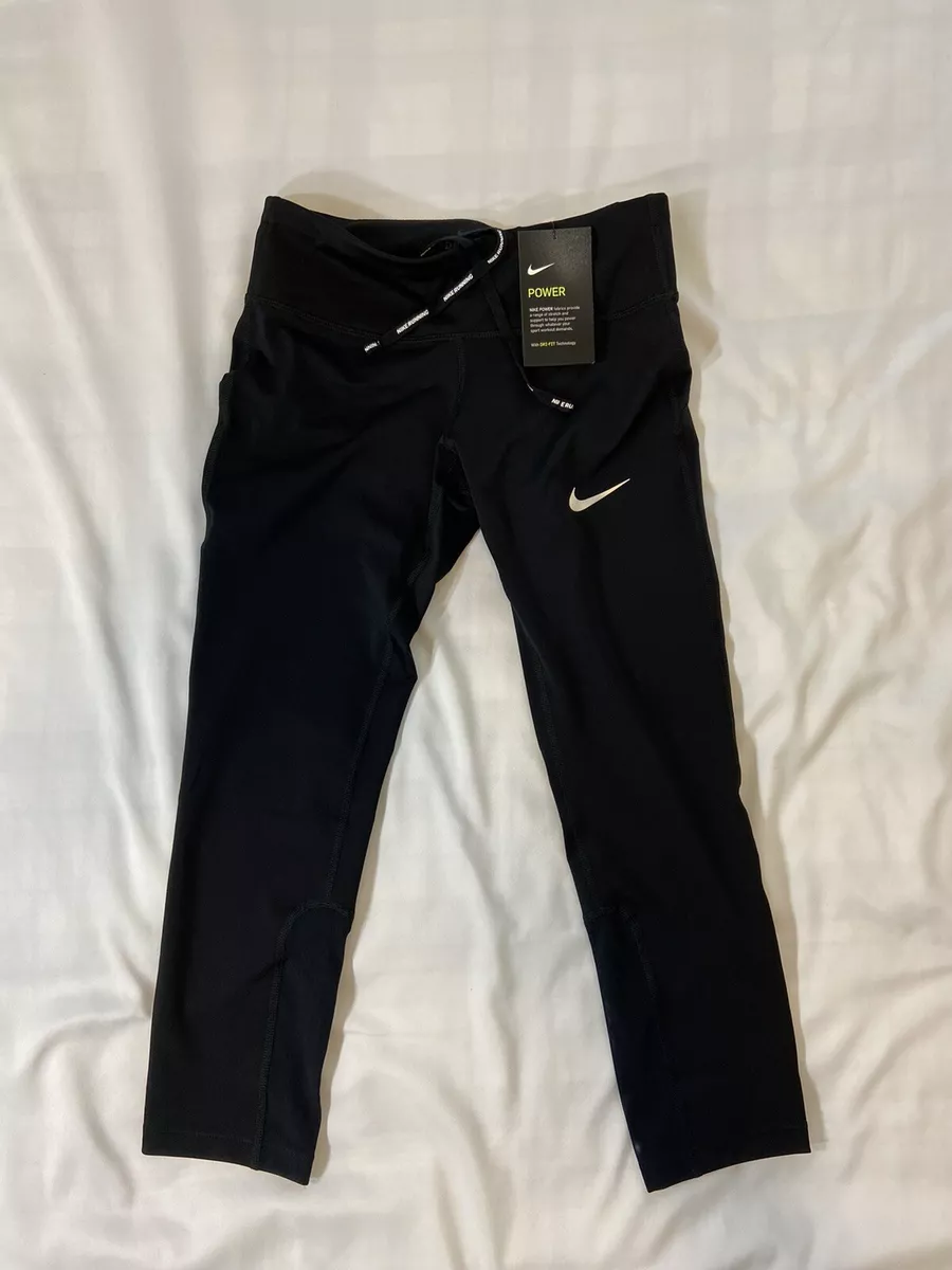 Nike Women's Power Epic Run Cropped Pants Running Tights 938602-010 Black  Sz. XS