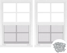 2 Pcs 18''X 27'' White Flush Mount Shed Window with Tempered Glass and Screen Ho