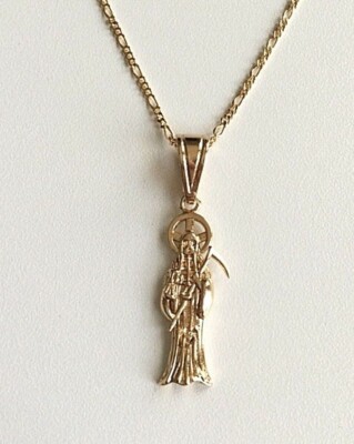 18K GOLD FILLED CADENA DE LA SANTA MUERTE 20''/GRIM REAPER NECKLACE 20''- 45X12mm