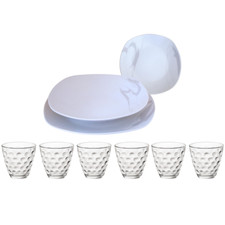 Servizio Piatti 24 Pezzi Per 6 Persone Con Bicchieri Effetto Ink