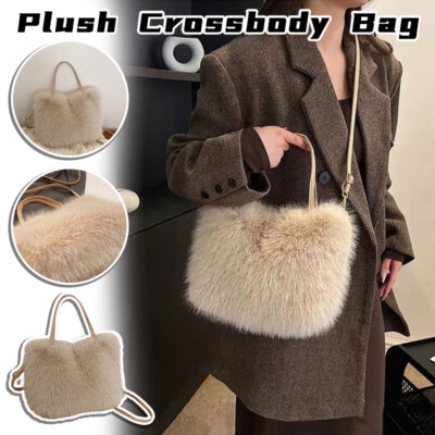 Plush Crossbody Bag Faux Fur Women's Bucket Luxury Handbags Winter