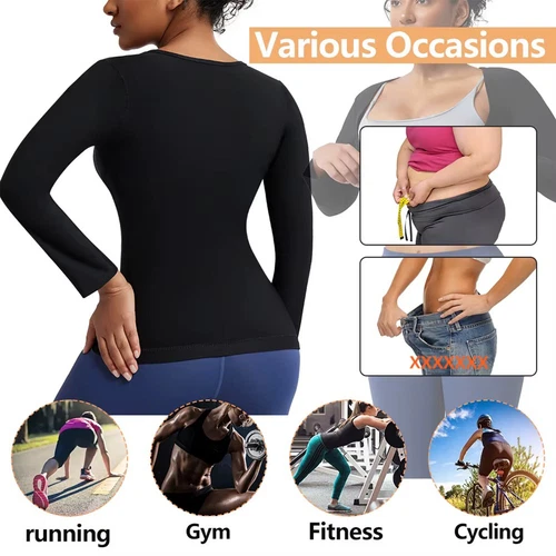 Damen Sauna Anzug Schwitzen Schlankmacher Weste Body Shaper Reißverschluss Langarm Fitnessstudio Tops - Bild 7 von 13