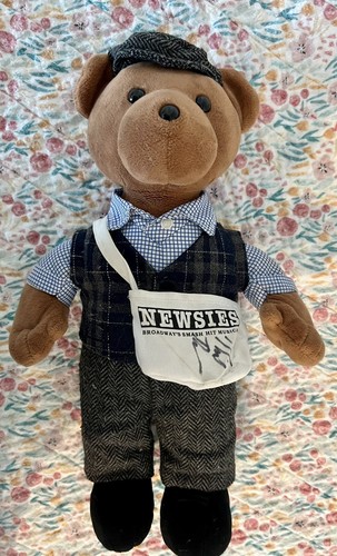 Disney Newsies Plush Bear Broadway Musical Newsboy Cap Brown Vest Autographed - Picture 3 of 8