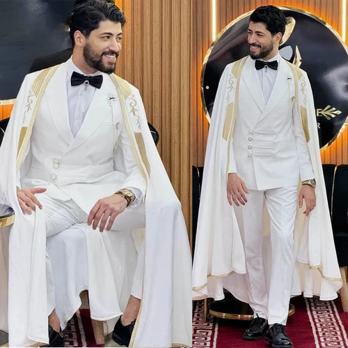 White Men's Suit with Cape Dinner Formal Party Prom Fit Wedding Groom  Tuxedo | eBay