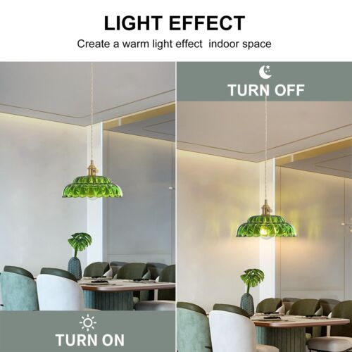 2 Pack Pendant Light with Lotus Green Glass Lampshade, Brass Vintage Pendant ... - Picture 3 of 9