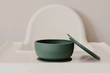 NEW Silicone Suction Bowl With Lid GREEN