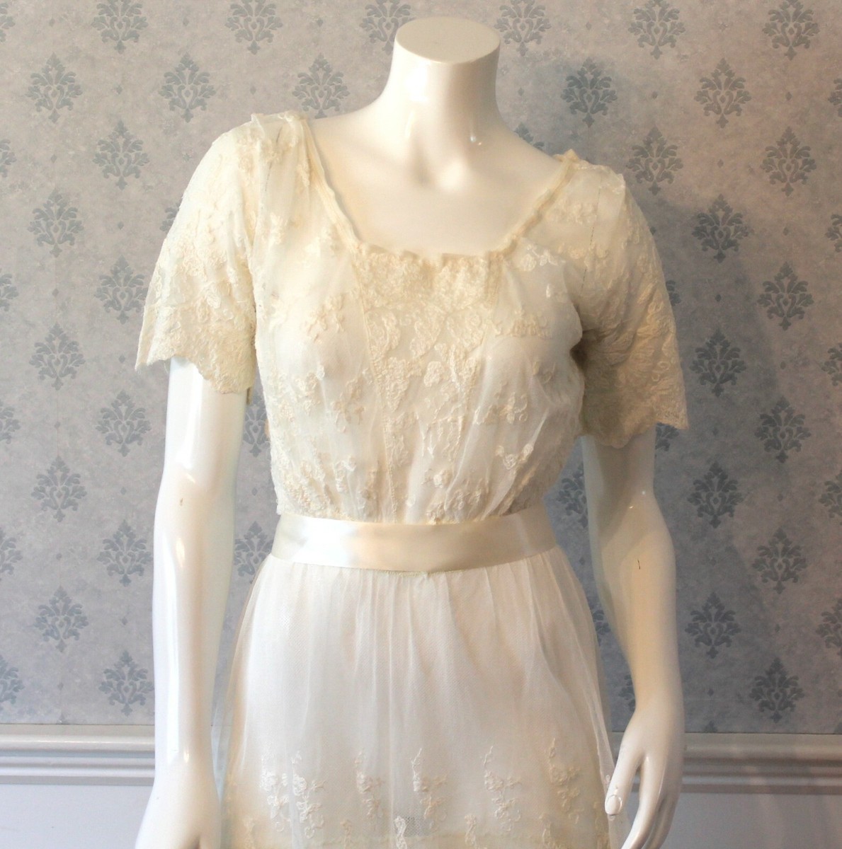 mame　Leaver Lace Classical Dress Vintage Lace Wedding Dress | Sheer Cream Lace Boho Hippie