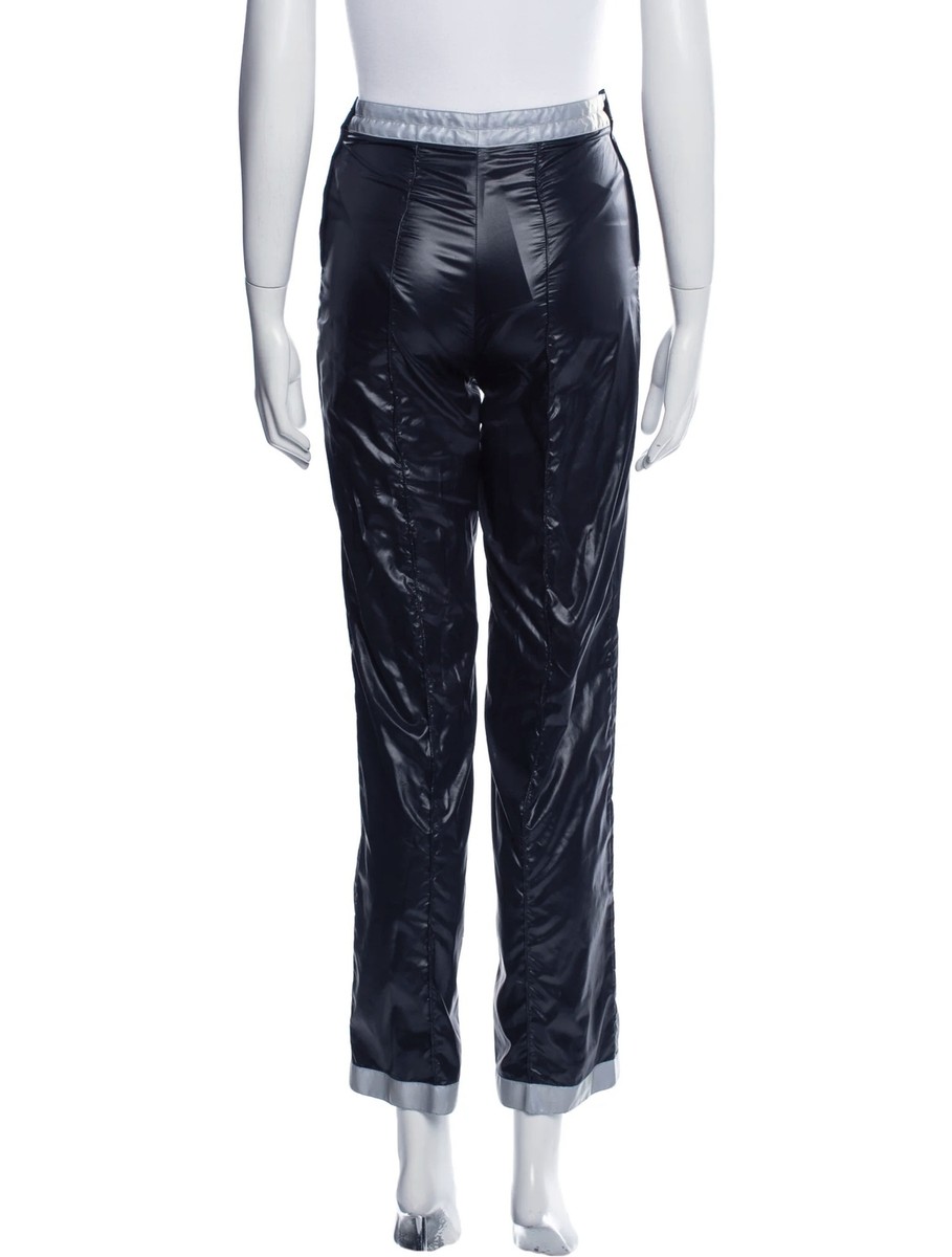 Vintage CHANEL Pants Sport Zip Trousers Nylon Logo Reflective Strip Navy  Blue