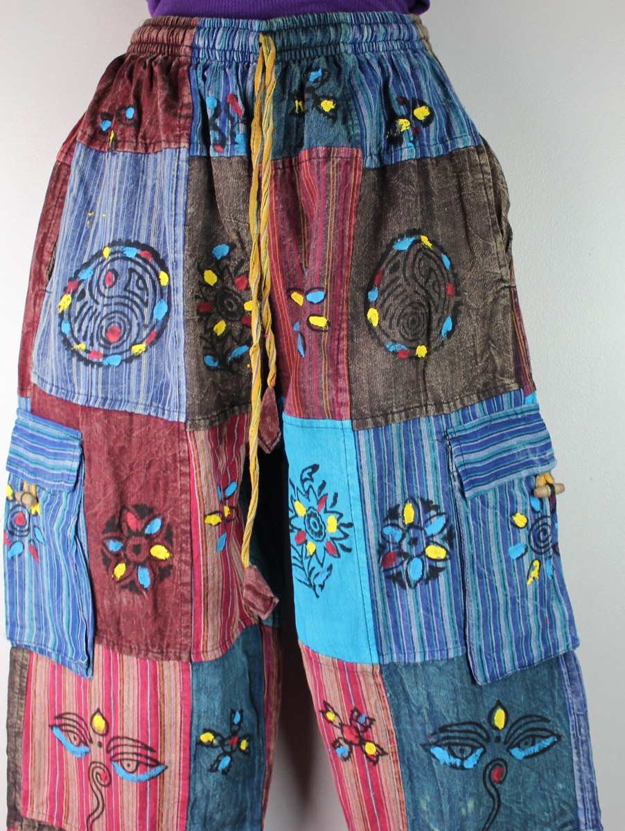 S-5XL Leichte Patchwork Freizeit Baumwoll Hose Hippie