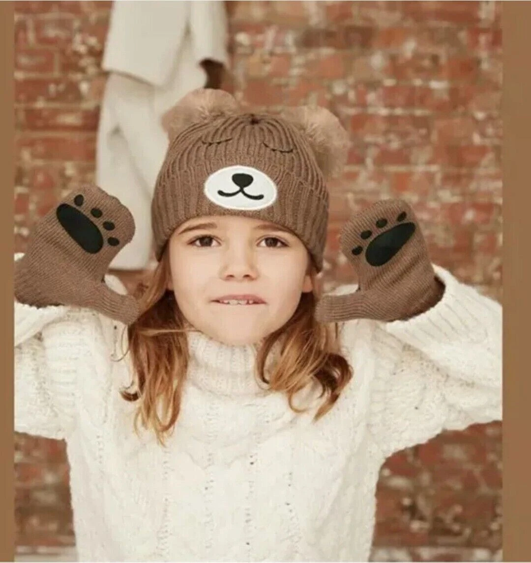 New Avon Kids Teddy Bear Hat And Mittens 7/10years Unisex