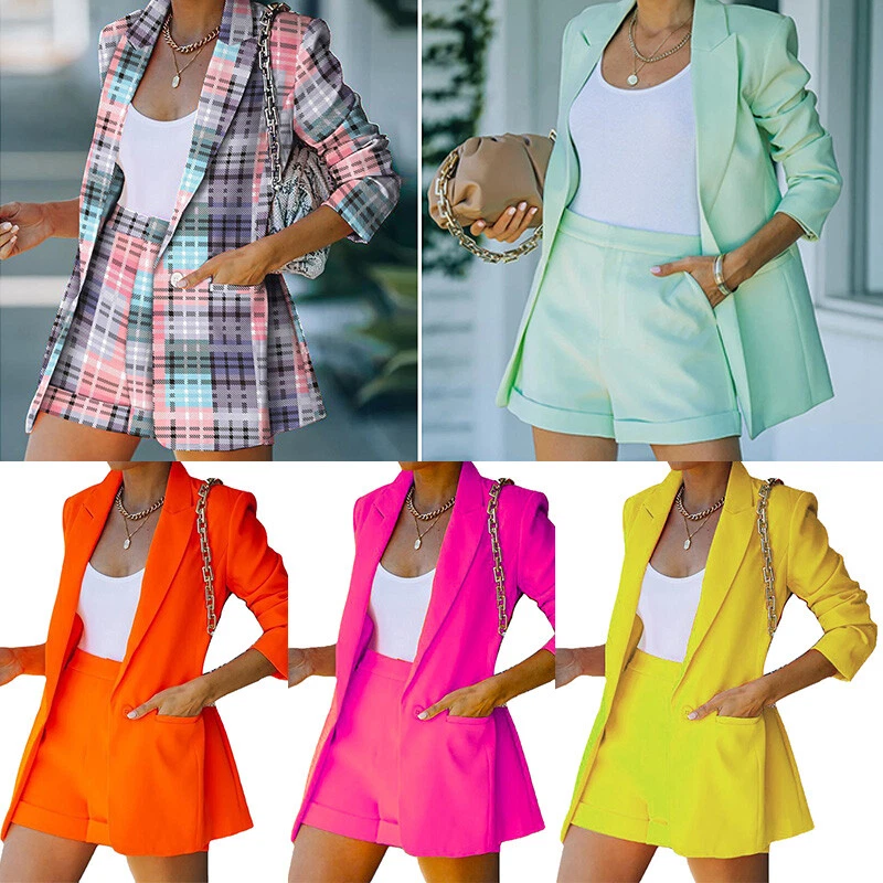 Femme Costume Blazer Co Ord Ensemble Veste Haut Short Bureau