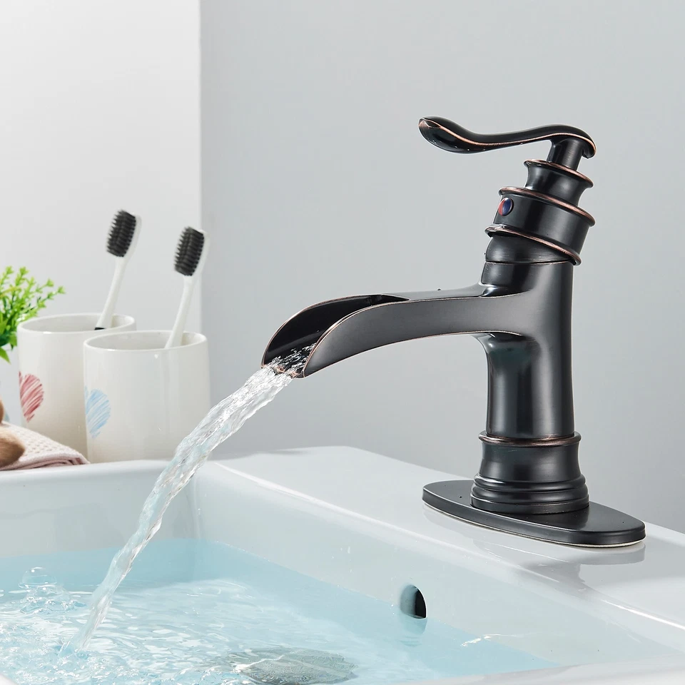 Oil Rubbed Bronze Bathroom Sink Faucet 1Hole Vanity Basin Mixer Tap Pop up Drain - Image 3 of 4