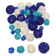 36 Pcs Rattan Decor 2.4/2/1.6/1.2" Sapphire Blue/White/Sky Blue/Lake Blue