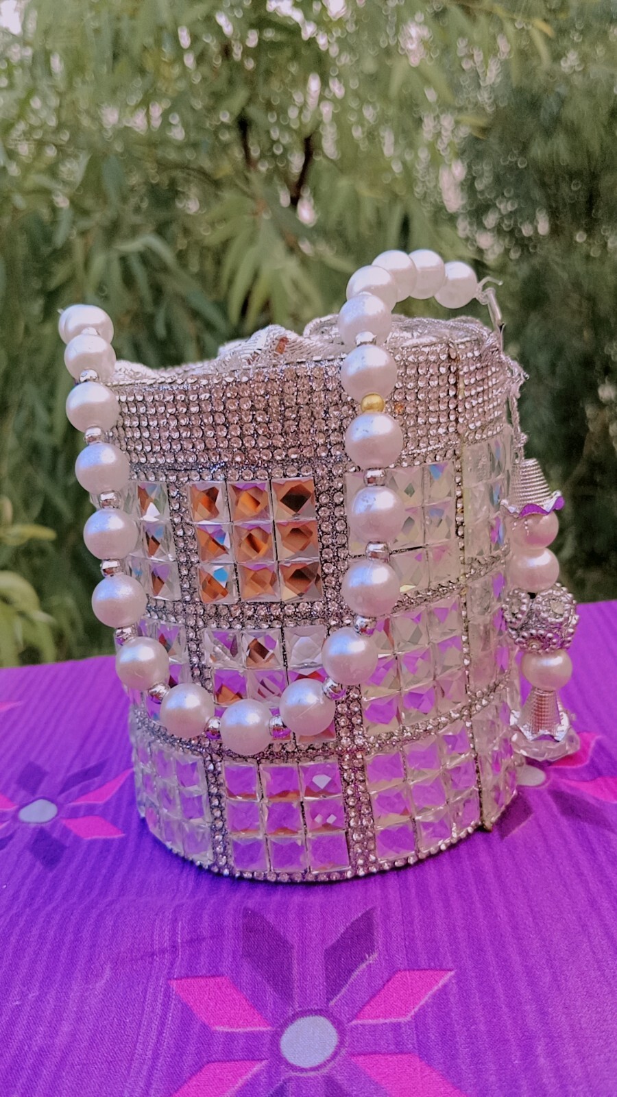 Silver Beaded Handle Coach Handbag for Women-image