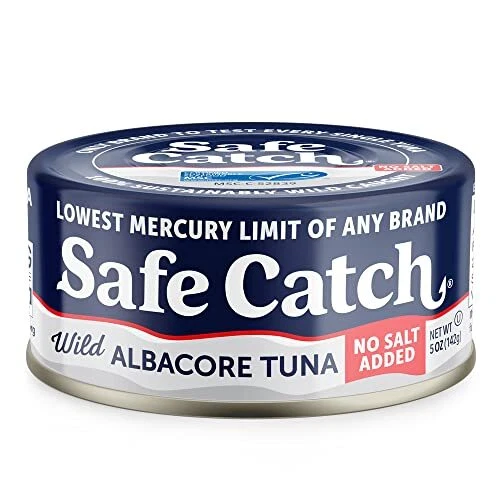 Atún albacora silvestre captura segura enlatado sin sal añadida lata baja en mercurio atún... Foto 2 de 4