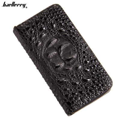 Mens Black Long Crocodile Backbone Genuine Leather Clutch Wallet Card Purse US