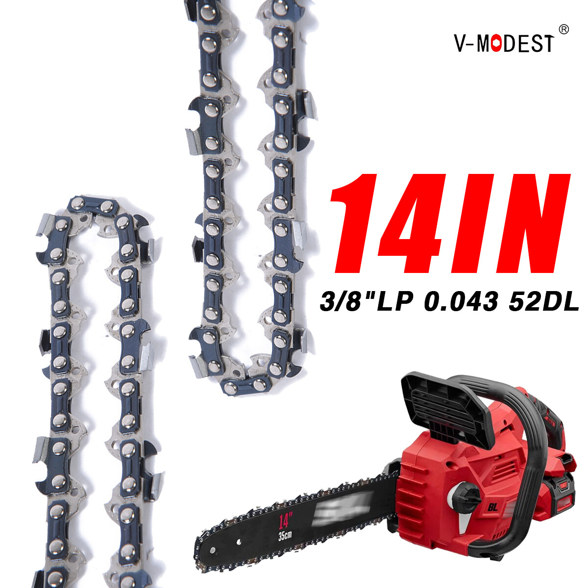 14in Chainsaw Chain For SKIL Brushless 40V Chainsaw CS4555-10 3/8"LP-.043"-52DL