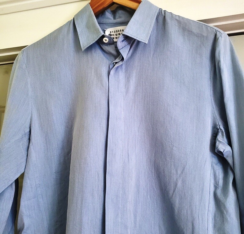 Maison Martin Margiela Line 10 Cotton-Blend Shirt Blue Microcheck 