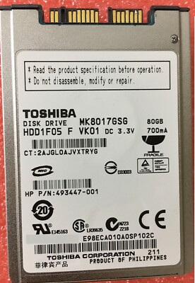 1.8'' Toshiba 80GB Internal 5400RPM MK8017GSG HDD1F15 Micro SATA Hard Drive Disk