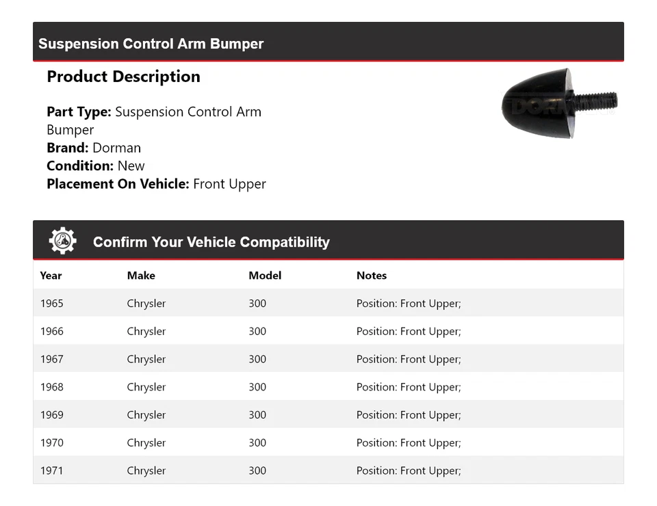 Parachoques delantero superior 1966 brazo de control de suspensión para Chrysler 300 Dorman 1965-1971 Foto 2 de 4