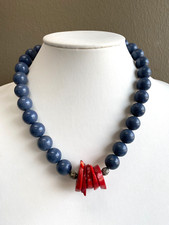 Sterlingsilber Blaue Graue Aventurin Rote Koralle Knebelperlen Halskette