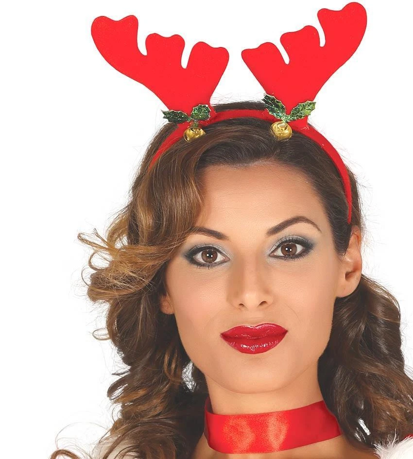 FIESTAS GUIRCA Corna rosse da renna con campanellini natalizia diadema cerchietto