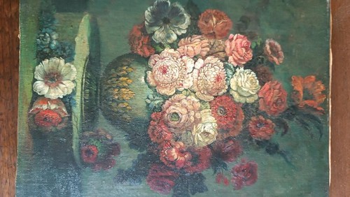 Dipinto olio su tela XIX secolo provenienza italiana -vaso fiori - Imagen 11 de 11