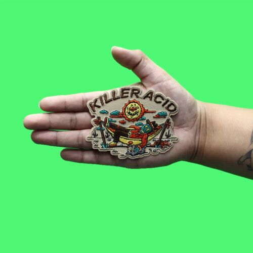 Killer Acid Alien Cowboy Patch Psychedelic Happy Stoner Embroidered Iron On - Picture 2 of 2