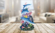 Dolphins Swimming Around Coral 9"H Figurine Ornament Home Decor Unique Gift