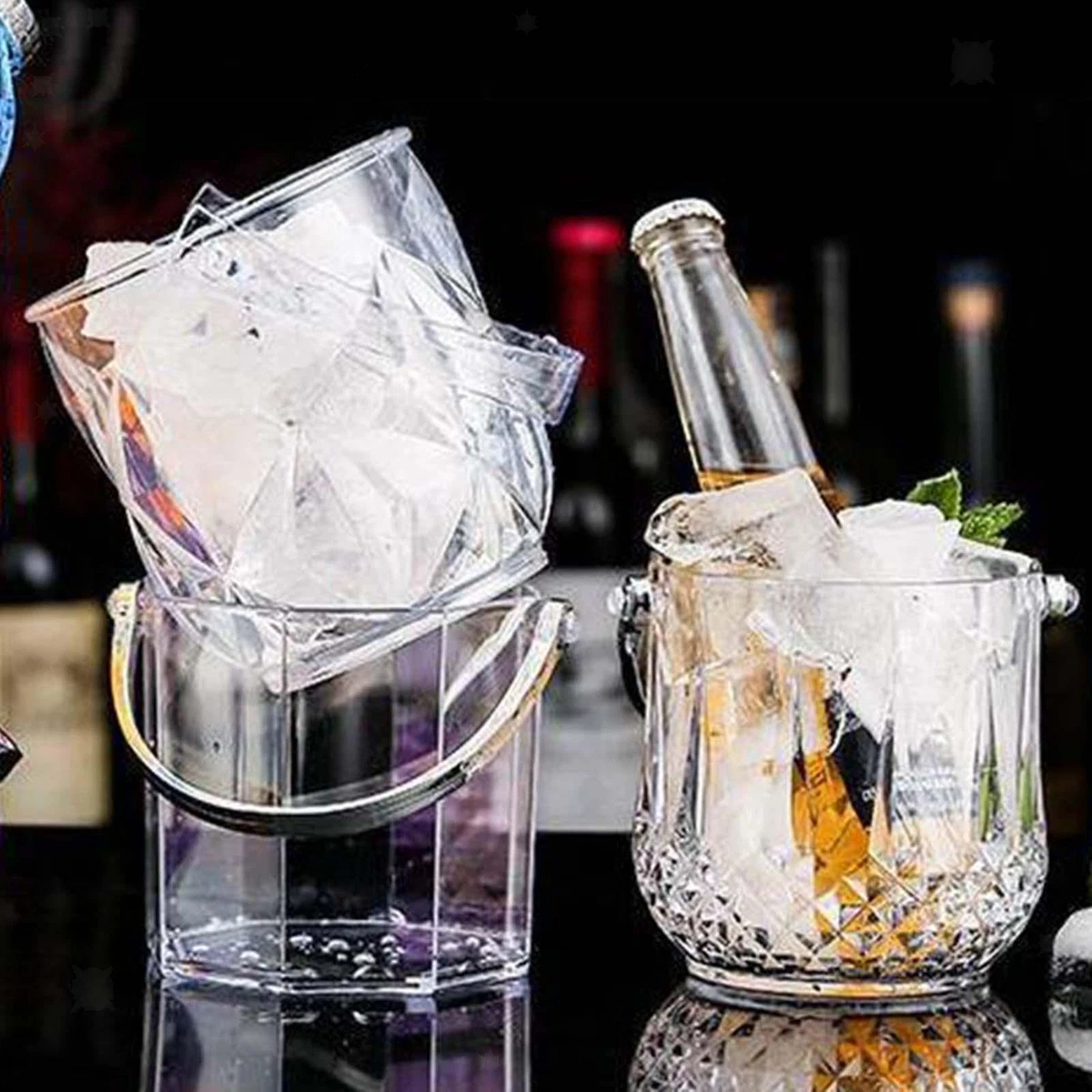 Ice Bucket Clear Ice Container for Freezer Cocktail Bar Party Restaurant