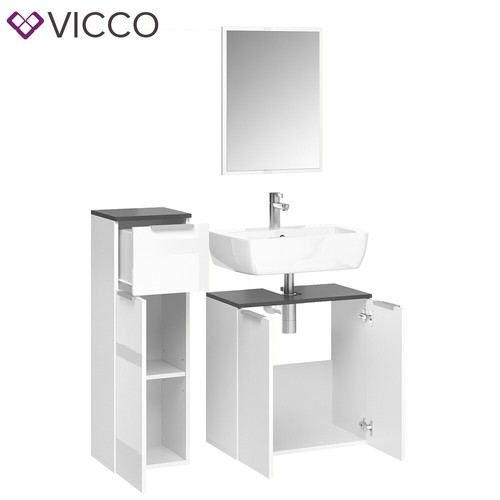 VICCO baño completo OTIS blanco - mueble alto mueble bajo mueble midi con espejo - Imagen 15 de 29