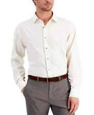 Alfani Mens Herringbone Performance Button Down Dress Shirt Tan 17-17 1/2 36/37