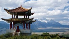 Landscape pavilion china yunnan mountains Custom Gaming Mat Desk
