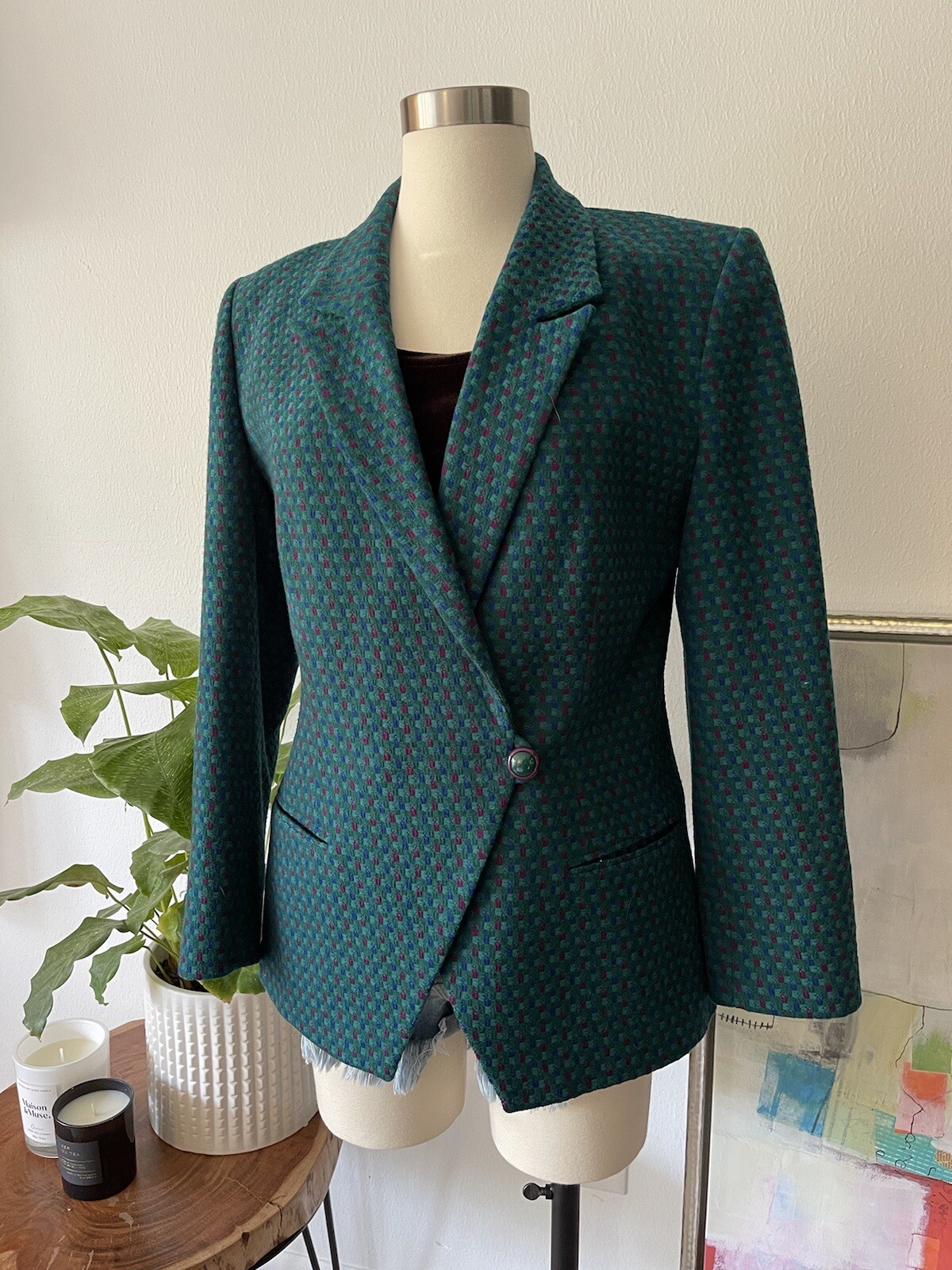 Vintage Pendleton Blazer- turquoise and purple Si… - image 1