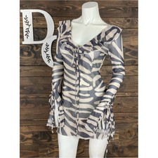SHEIN | Silquee Navy & Beige Sheer Mesh Zebra-Print Tie-Front Mini Dress Ruffle