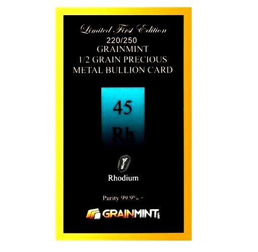 1/2 GRAIN 99.9% PURE RHODIUM CRYSTAL METAL - IN COA CARD
