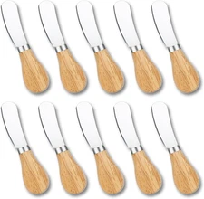 10 Pcs Cheese Spreader Knives, Mini Butter Spreader with Wooden Handle, Stainles