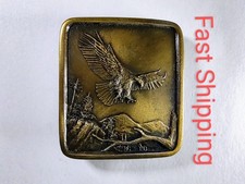Vtg Brass Bald Eagle Buckle Flying 1977 Indiana Wings Metal Craft USA PATRIOTIC