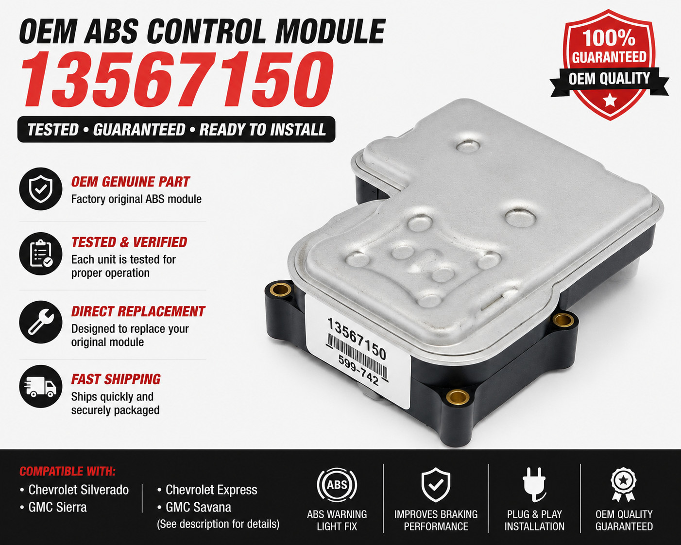 2001-2006 Chevy Silverado ABS BRAKE CONTROL MODULE 13567150