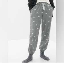 NWT GAP Women's Flannel PJ Pajamas Joggers Sleep Pants Bottoms Gray Bears XS 0-2