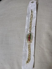 Bracelet Pulsera Virgen de Guadalupe Virgen Mary Laminado Oro gold plated NEW