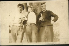 RPPC Photo portrait three young men early 20th century Original Vintage Postcard